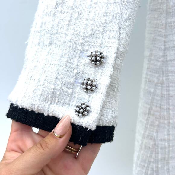 Alice + Olivia Shiloh Romper Long Sleeve White Black Metallic Festive Tweed 10 - Picture 9 of 11